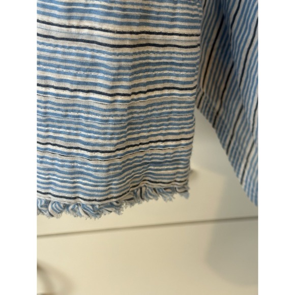 Free People One Drew Tuxedo Shirt Blue White Stripe Raw Hem Boho Y2K Belt 4 Dres - Picture 12 of 12